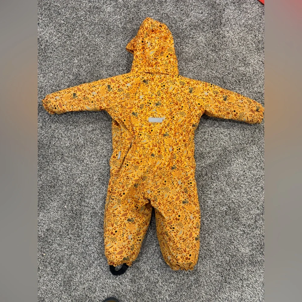 Reima yellow leaf print snowsuit, size 2T